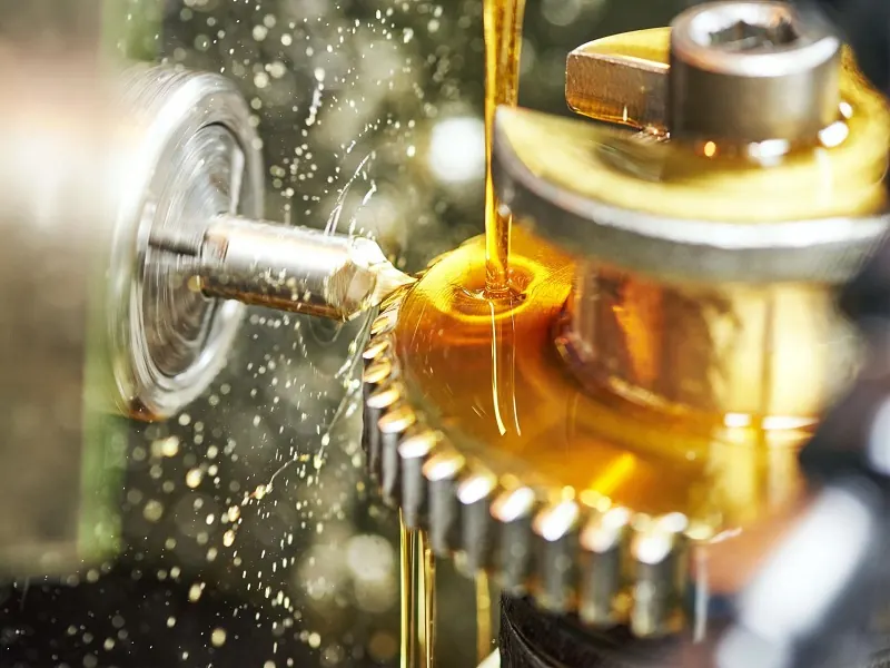 Gear being machined with coolant