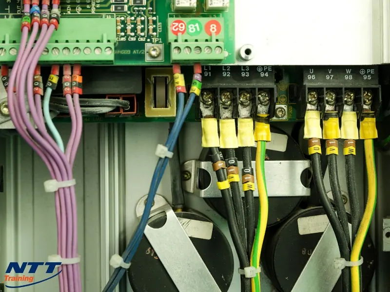 Control panel wiring with relays and terminals